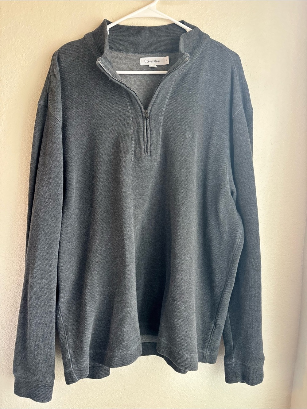 Calvin Klein Mens XL Quarter Zip Pullover Gray Sweater Knit Casual Long Sleeve